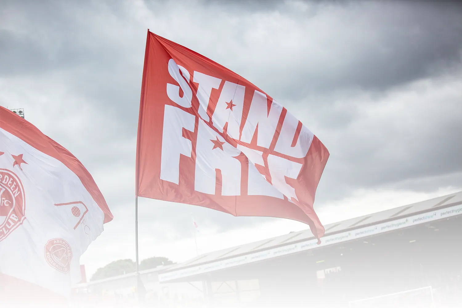An image of a Stand Free flag from one of Aberdeen FC's themed matches